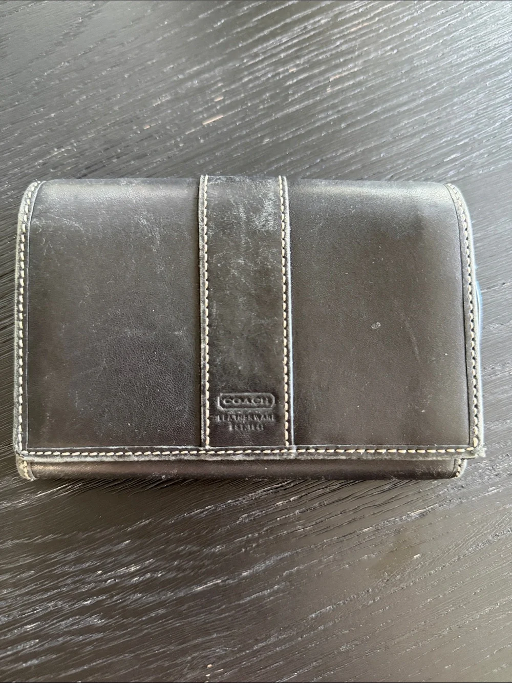 Coach Black Leather Bifold Wallet with Contrast Stitching